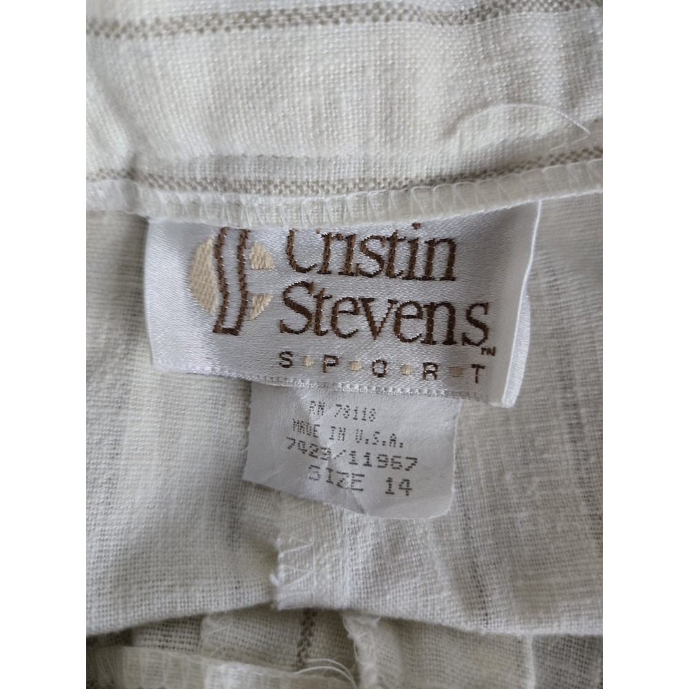 Vintage 90s Cristin Stevens Belted Safari Pinstripe Shorts Boho Hippie Size 14 - Picture 3 of 7